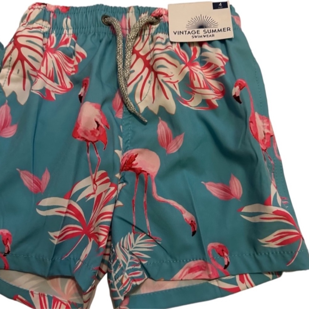Vintage Summer Boy’s Swim Trunks Flamingos Size 4 New with Tag - Picture 2 of 9